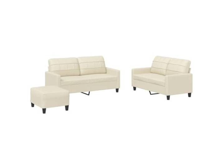 Todiikf 3-TLG. Sofagarnitur mit Kissen & Hocker Creme Kunstleder Stylisches Couch Set mit Hocker für Wohnzimmer und Lese-Ecke. Pflegeleichter Kunstlederbezug in eleganter Farbgebung.