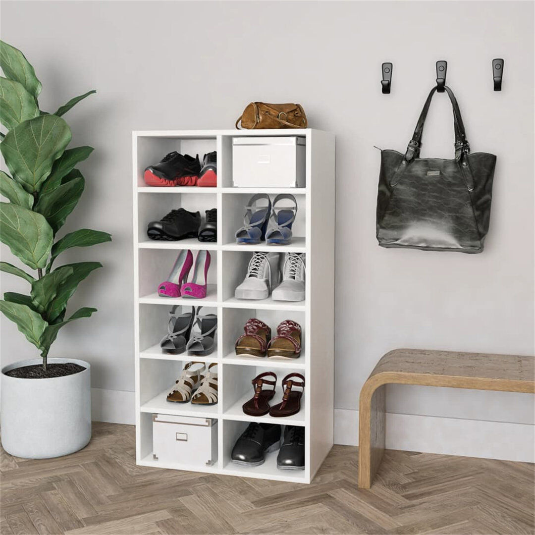 17 Stories 12 Pair Shoe Rack White 12