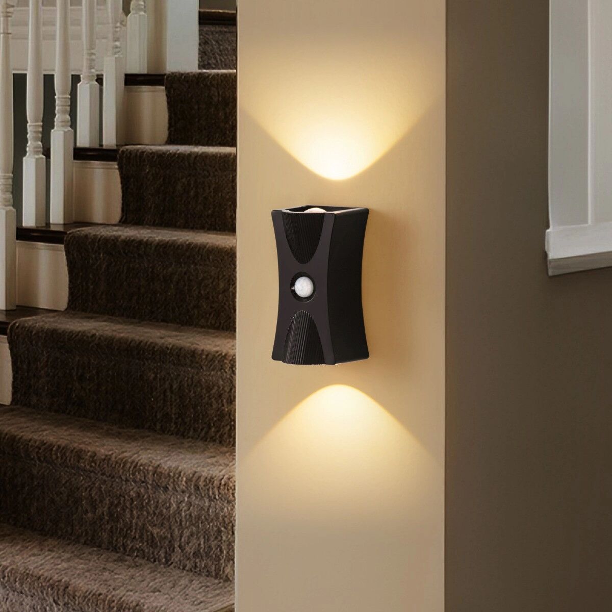 INF Applique murale sablier à capteur de mouvement compatible, rechargeable, 3 températures de couleur réglables Le noir