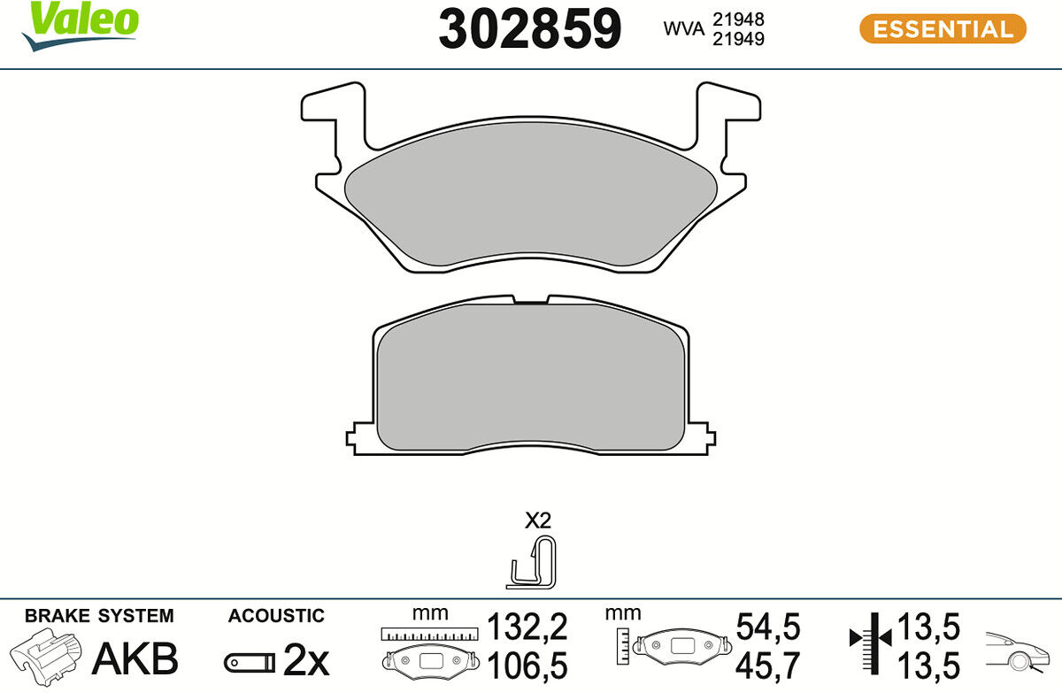 Valeo Bremsbelagsatz, Scheibenbremse 302859 Vorderachse Für Toyota