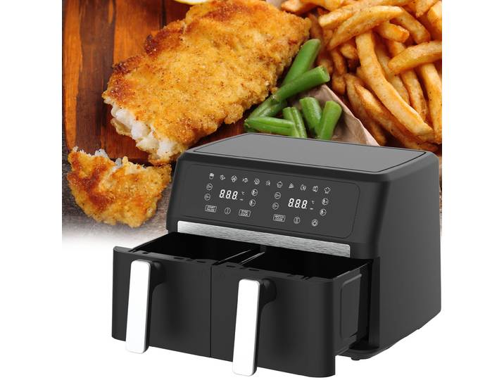 Dual-Heissluftfritteuse, 2x 4,5 L, 2400 Watt, 80°C-200°C Temperaturbereich