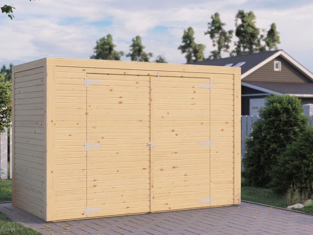 WOODTEX Naturbelassen Bikebox Geräteschrank Velo Rhombusprofil 18 Mm Fichtenholz, Sicherheitsüberfall, Elementbauweise, Einfache Montage, Gartenhaus Aufbewahrung