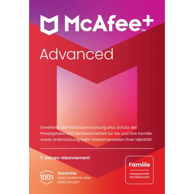 MCAFEE Virensoftware "McAfee+ Advanced - Familie", transparent (ohne farbbezeichnung), PC, Software