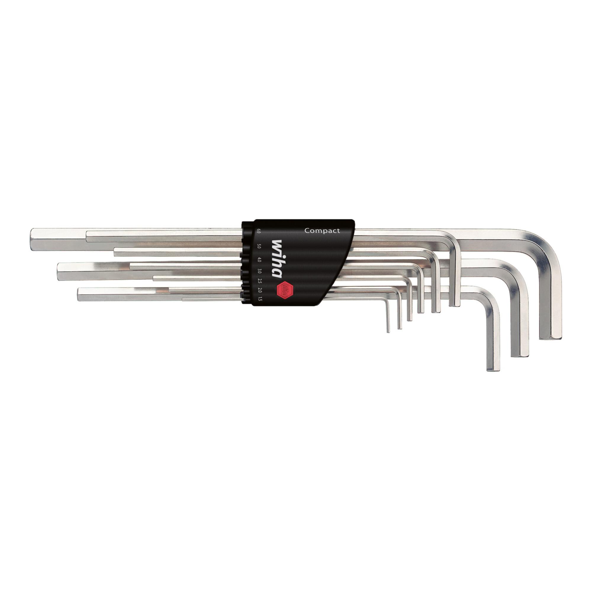 Stiftschlüssel Set im Compact Halter Sechskant 9-tlg. glanzvernickelt (01222) ; Wiha)