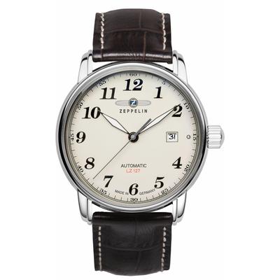 Automatikuhr ZEPPELIN "LZ 127 Graf Zeppelin", braun (dunkelbraun), Armbanduhren, Herren, Automatikuhr, Armbanduhr, Herrenuhr, Datum, Lederarmband, Made in Germany