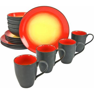 Kombiservice CREATABLE "Geschirr-Set HOT", rot, 16 Stk., Steinzeug, Geschirr-Sets, Kombiservice, Service, interessanter Farbverlauf, 16 Teile, für 4 Personen