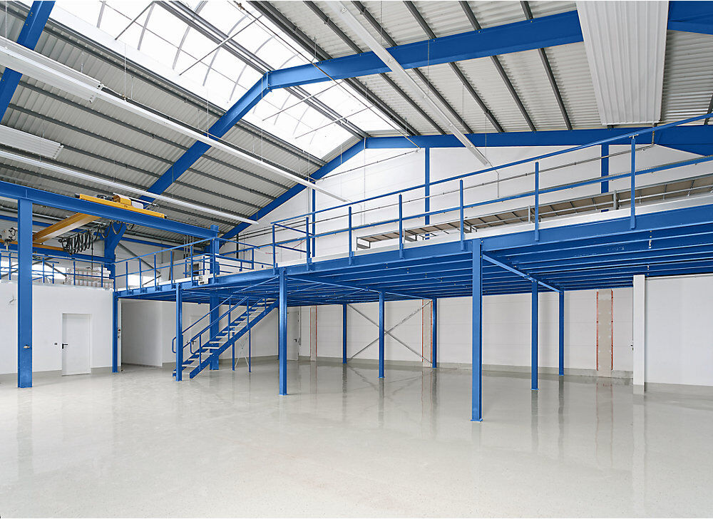kaiserkraft Lagerbühne, Anbaufeld, Flächenbelastbarkeit 350 kg/m², Stützenraster 5000 x 3000 mm
