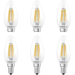 6er Set OSRAM E14 LED SUPERSTAR Classic  FILAMENT Lampe klar dimmbar Kerzenform 5,5W wie 60W warmweißes Licht