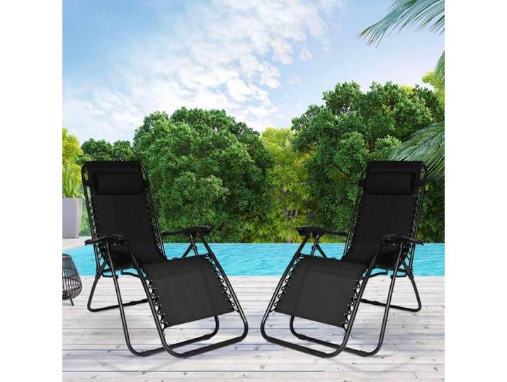 IDMARKET Lot de 2 fauteuils de jardin inclinables RELAX grand confort noir