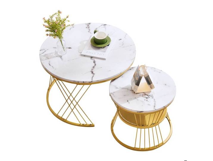 Table basse moderne gigogne Ensemble de tables basses haute brillance Tables gigognes en placage de marbre Rond Blanc