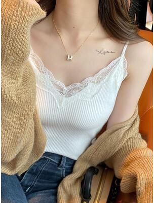 Silver Stone Store Sexy Lace Tank Top Women Cropped, Cute White Camis, Korean Sleeveless Black Vest, Summer Coquette Clothes white