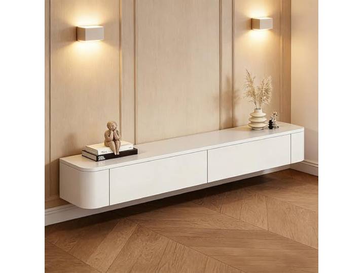 Hegisift 120cm TV Lowboard hängend，Das Ablagefach lässt Sich durch Drücken öffnen，Geeignet für Wohnzimmer, Schlafzimmer und andere Szenen（Weiß）