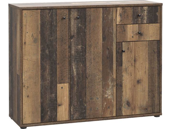 Kommode FORTE Tempra, Kommode, 3 Türen, 2 Schubkästen, viel Stauraum , braun (old wood vintage), B:108,8cm H:85,5cm T:34,8cm, Sideboards, Kommode, Breite 108,8 cm