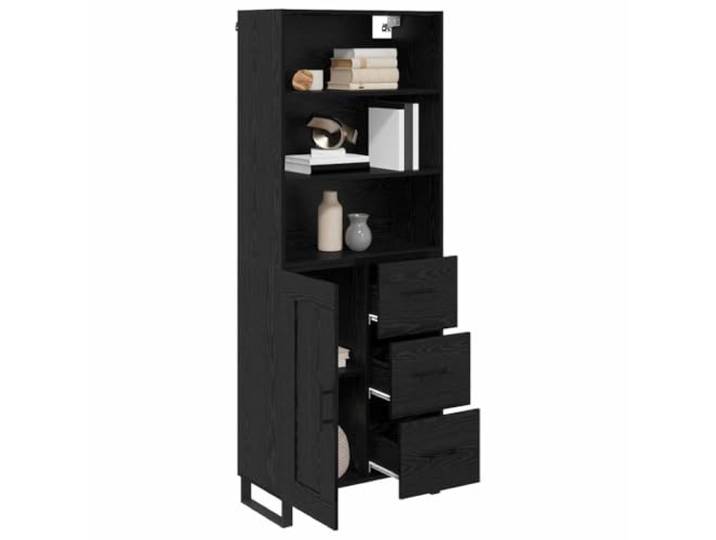 KTHLBRH Sideboard mit Schublade, 2 Stück, schwarze Eiche, Holz Minimalistisches Design, 3 Schubladen, 1 Tür, Füße aus schwarzem Metall, einfache Montage