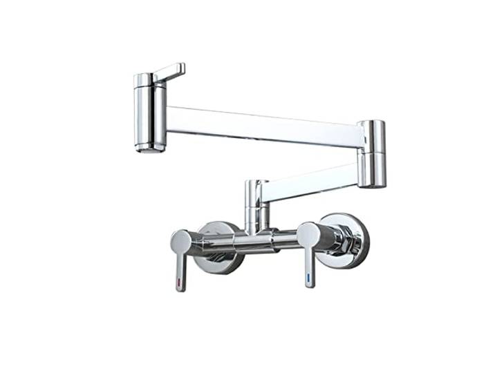 Küchenarmatur, Wandmontage Topffüller Wasserhahn 3 Griff Küchenspüle Schwenkarm Klappauslauf Mischbatterie, Mattschwarz(Polished Chrome)