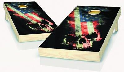Skip's Garage American Flag Skull Outdoor Cornhole Board Game Set