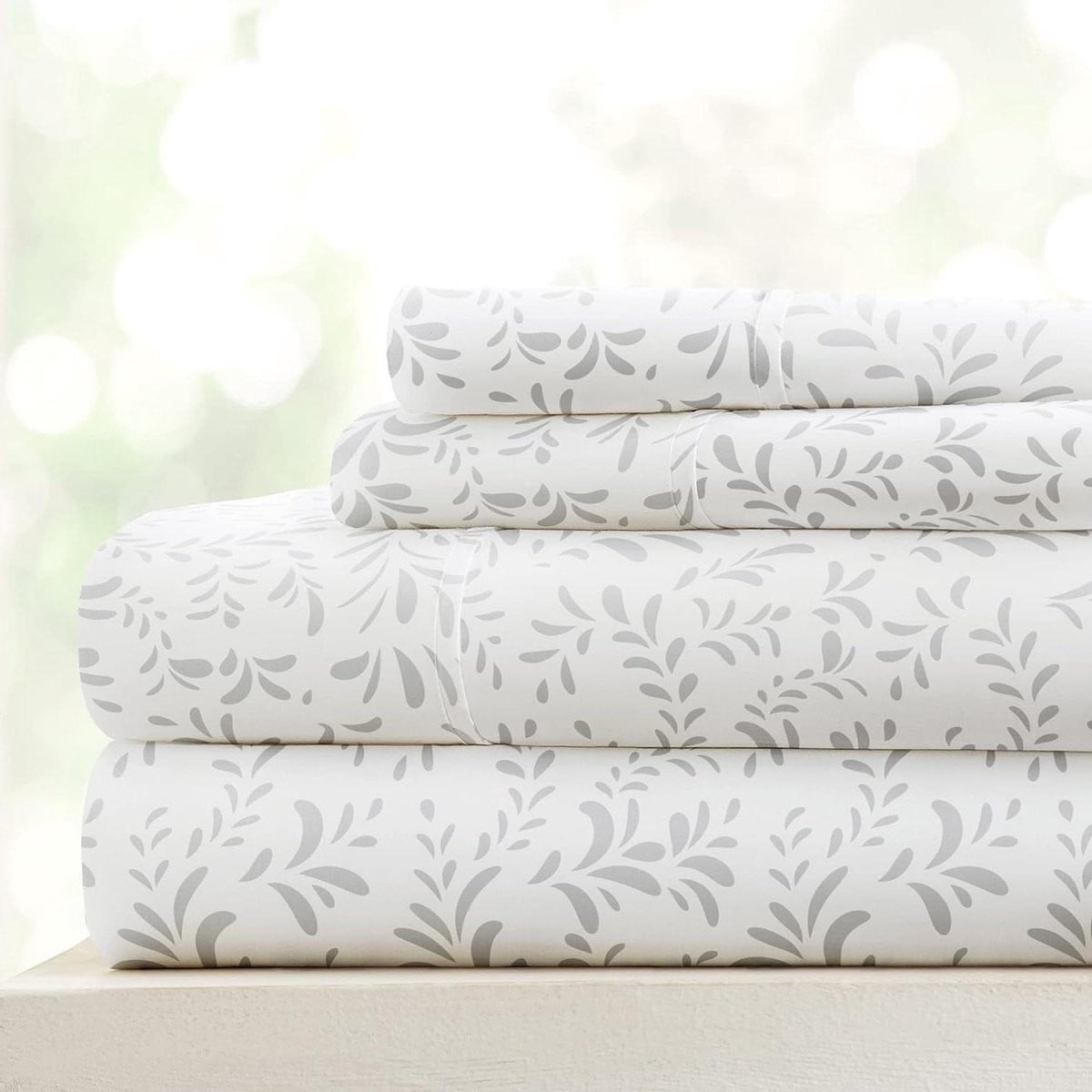 4-delig Queensize beddengoedset van luxe dubbel geborsteld microvezel in grijs wijnstok