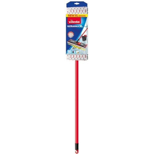 Vileda Ultramax Power dweil met telescopische steel en microvezel, zwart-rood