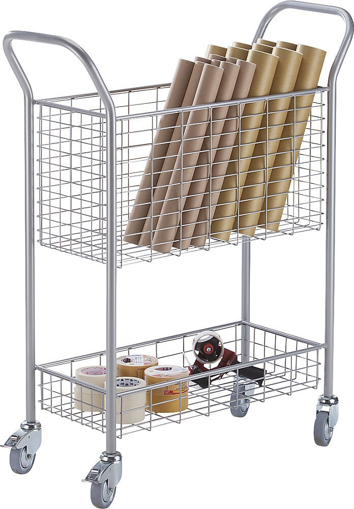 Büro- und Postwagen, Tragfähigkeit 200 kg, weißaluminium, LxBxH 1005 x 380 x 1245 mm, 2 Etagen eurokraft pro