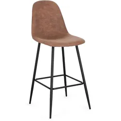 Barhocker New Irelia 2er-Set Kunstleder, modern mit Fußstütze, cognac, Metallgestell schwarz