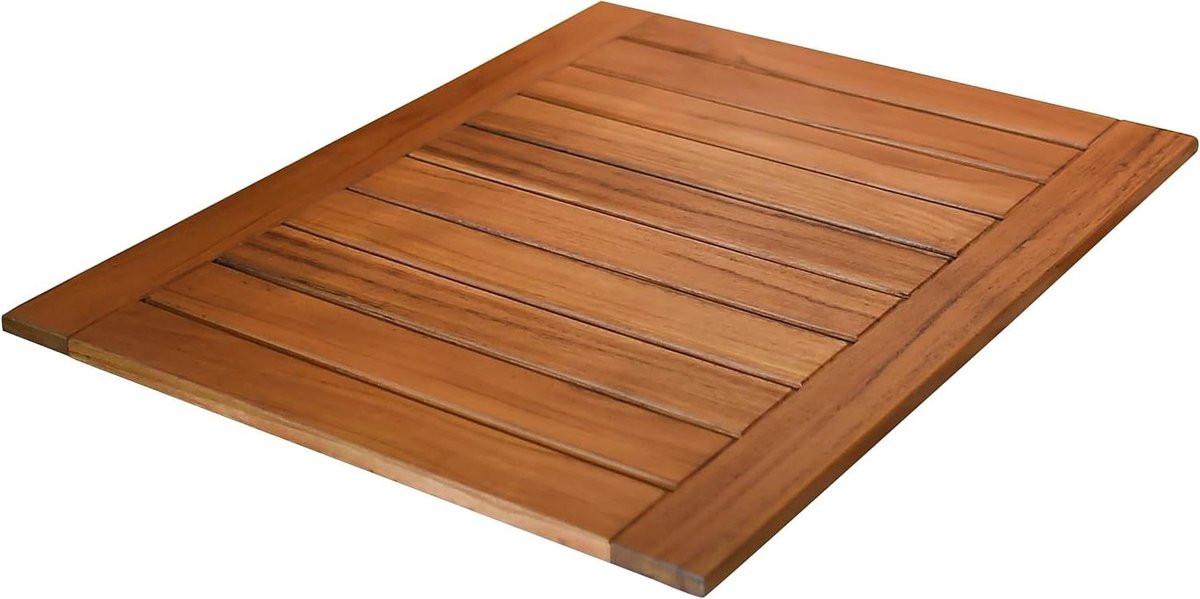 Houten badmat van massief teak hout in natuurlijke kleur