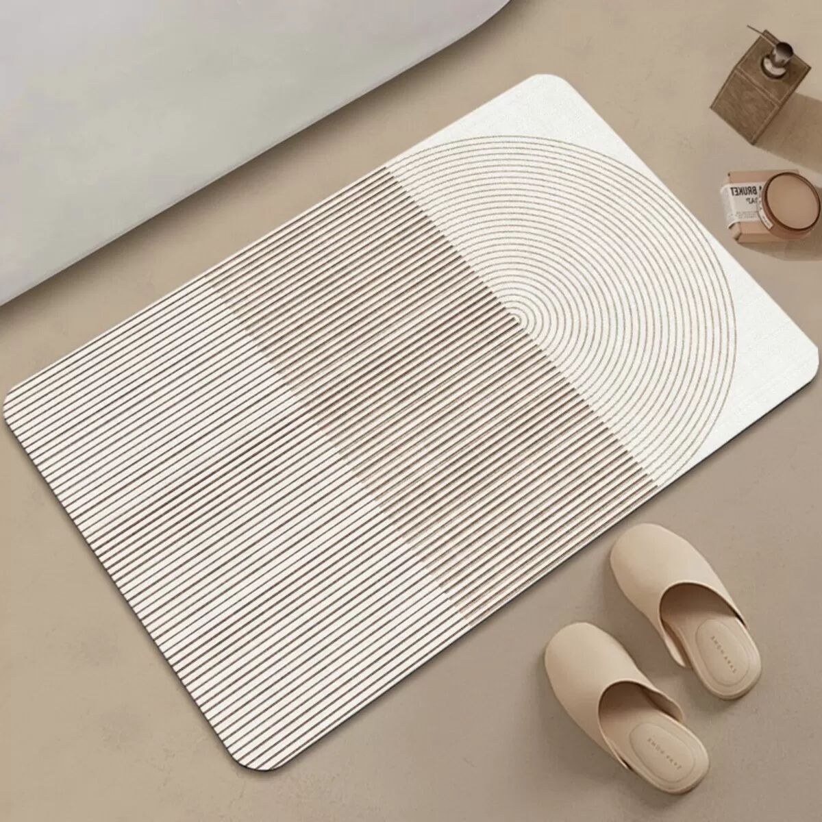 INF Diatomeenerde-Badematte 40cm x 60cm — Schnelltrocknend, Hoch absorbierend, Rutschfest, Tech-Stoff, Minimalistische Streifen