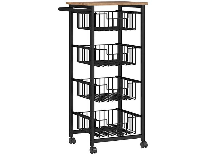 Homcom Küchenwagen Servierwagen mit Arbeitsplatte, 4 ausziehbaren Stahlkörben, Eiche, Naturfarben, Metall, 31x91x49.5 cm, Esszimmer, Servierwagen