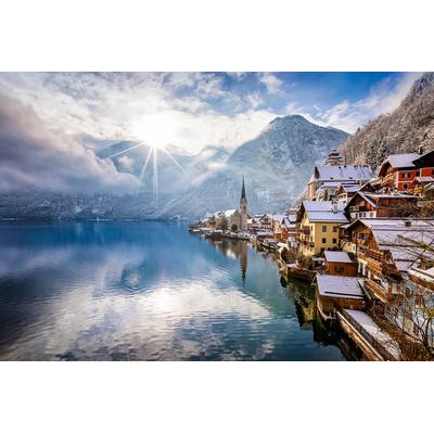 Fototapete PAPERMOON "Dorf am Wasser", bunt, B:3m L:2,23m, Vlies, Tapeten