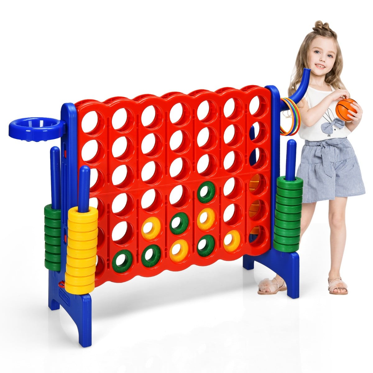 Costway Reuze 4 op een Rij Jumbo 4-Tot-Score Spelset voor Kinderen en Volwassenen Blauw, Hoogte: 74 cm