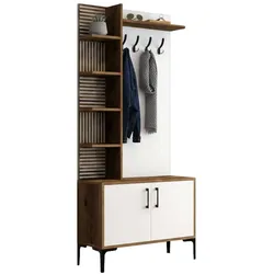 Dmora Eingangsmöbel Dghilard, Moderner Eingang, Wandgarderobe, Multifunktions-Aufbewahrungskonsole, 90x35h200 cm, Walnuss und Weiß