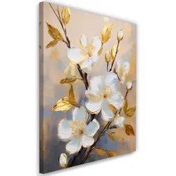 WANDBILD blumen magnolie weiß gold