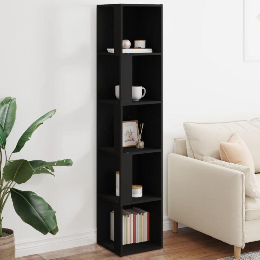 Maison Chic Mueble de esquina madera contrachapada negro 33x33x164,5 cm