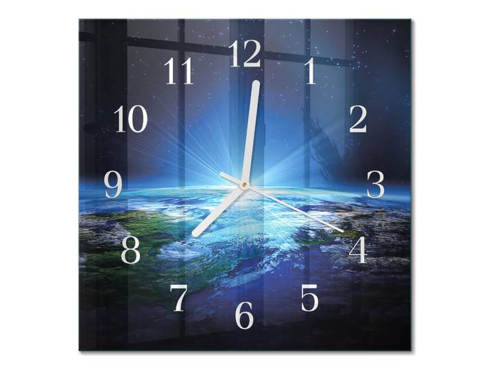 Tulup Wanduhr aus Glas 30x30 cm - Das Universum der Erde, Blau, Quadratisch, 30x30x0.4 cm, Dekoration, Uhren, Wanduhren