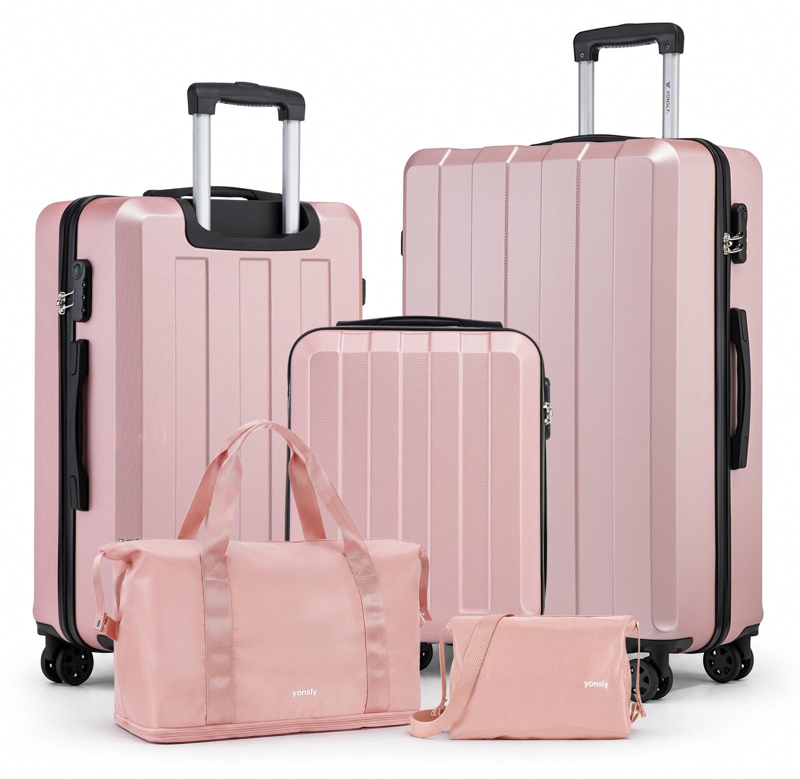 Koffer-Set, Hartschale - 5-teilig, Schwarz - Material: ABS - 4 Rollen - Reisekoffer und Toilettentasche