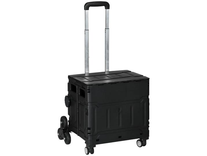 Homcom Faltbarer treppensteigender Einkaufswagen mit Rädern, Deckel & Teleskopgriff – 80kg Traglast, 51L, Kunststoff & Aluminium, Schwarz, 48x100x52 cm, Esszimmer, Servierwagen