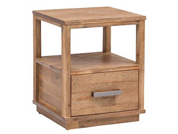 Woodkings® Nachttisch Woodville Holz rustikal Schlafzimmer Beistelltisch Nachtkommode Nako Design Massive Naturmöbel Echtholzmöbel mit Schublade (Akazie gebürstet)