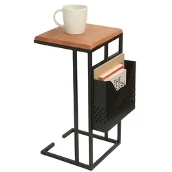Relaxdays Beistelltisch mit Zeitungsablage C-Form Hellbraun,Schwarz