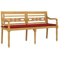 Helloshop26 - Gartenbank Terrassenmöbel Terrasse mit rotem Kissen 150 cm massives Teakholz 02_0011088