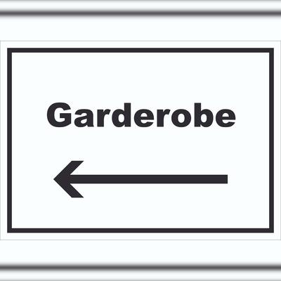 HB-Druck Garderobe Schild mit Text Richtungspfeil links Kleidung aufbewahren waagerecht A2 (420x594mm)