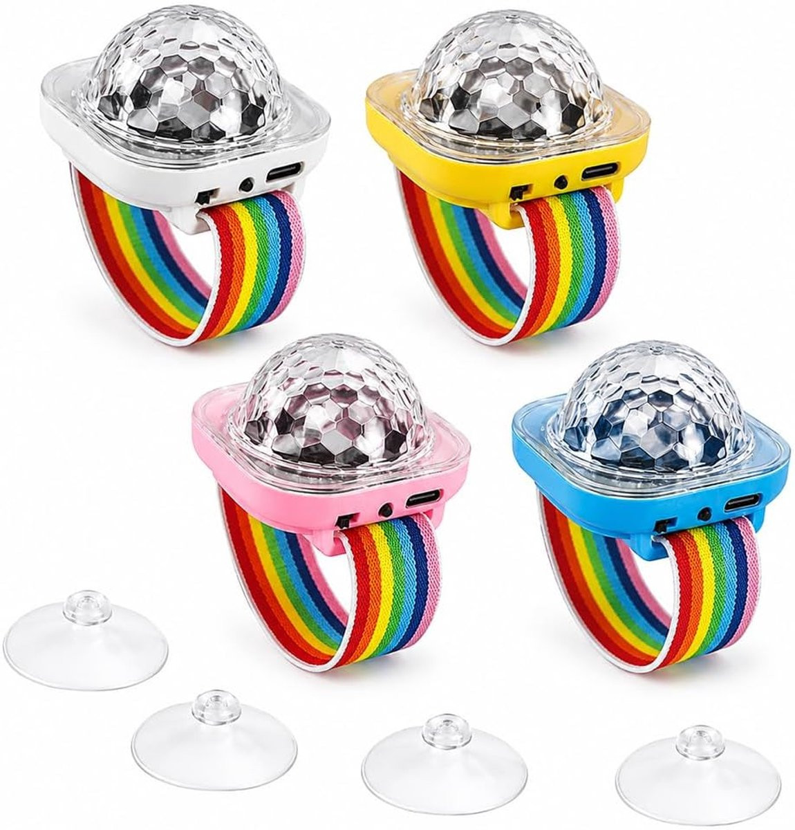 Set van 4 lichtgevende armbanden met discobal en zuignap