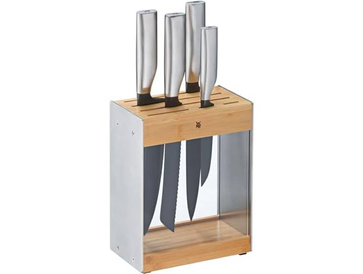 WMF Ultimate Black Messerset mit Messerblock 5-teilig, Made in Germany, Küchenmesser Dauerhaft Scharf, Diamond Cut, Sicherer Fingerschutz, Ergonomischer Griff