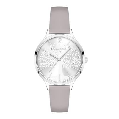 Quarzuhr TAMARIS "Life Tree", beige (hellgrau, silberfarben), Armbanduhren, Damen, silberfarben, Quarzuhr, Armbanduhr, Damenuhr, Lederarmband, analog, Glassteine