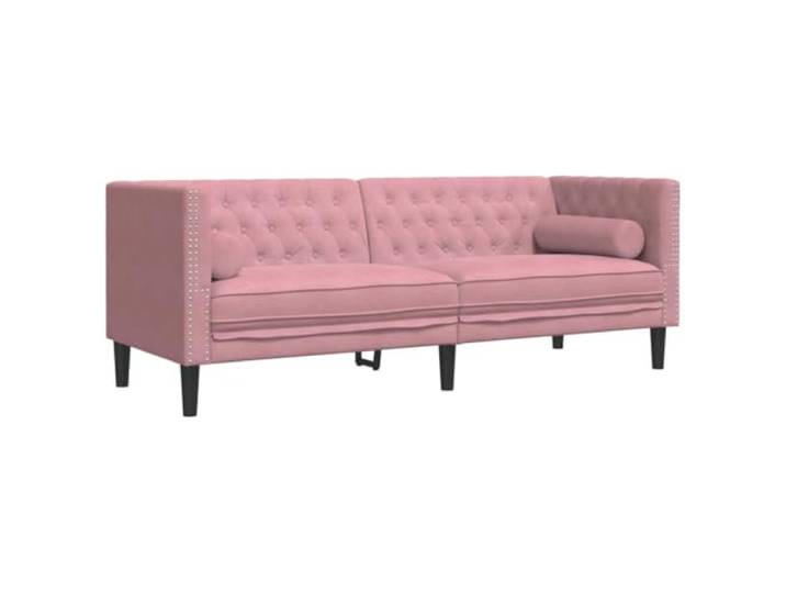 vidaXL Chesterfield-Sofa mit Nackenrollen 3-Sitzer Rosa Samt