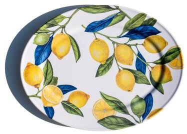 "Abode Homewares Lemon Orchard Melamine Oval Serving Platter - Yellow - 16.9"" x 13"""