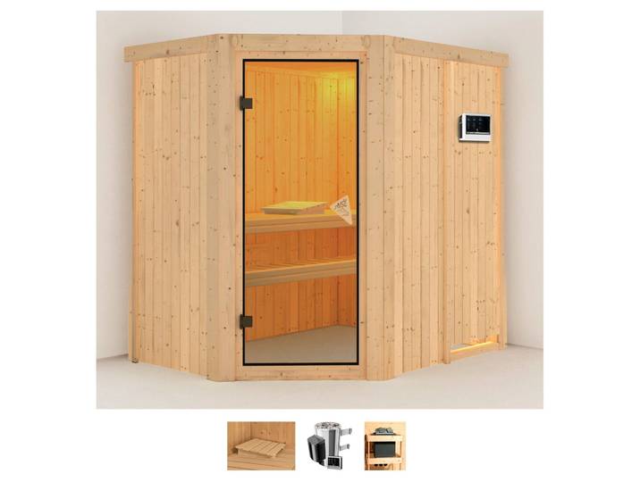Sauna KARIBU Swantje , beige (naturbelassen), Saunaofen, externe Steuerung, 3,6 kW, Saunen, Sauna, Ofen 3,6 kW externe Strg.easy