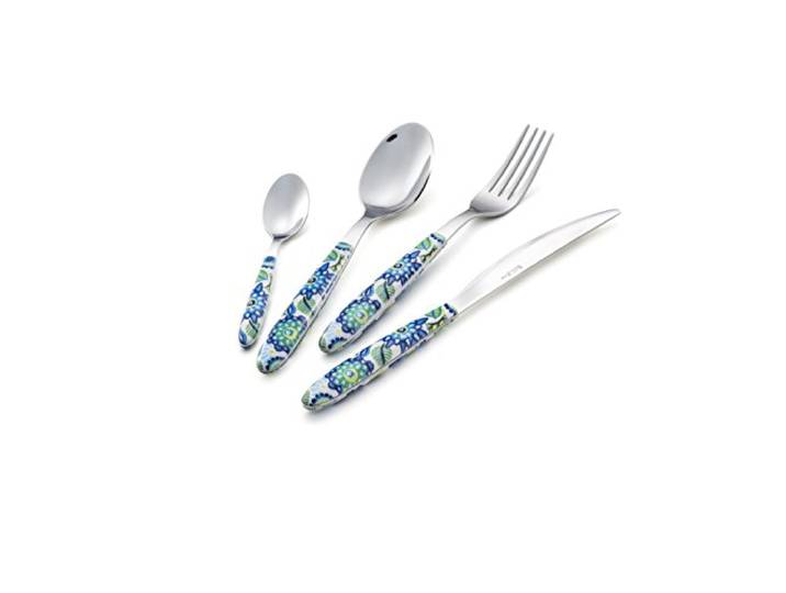Eme 24-teiliges Besteck-Set für Vitrine, platzsparend, echtes Tropical, Blau, hergestellt in Italien