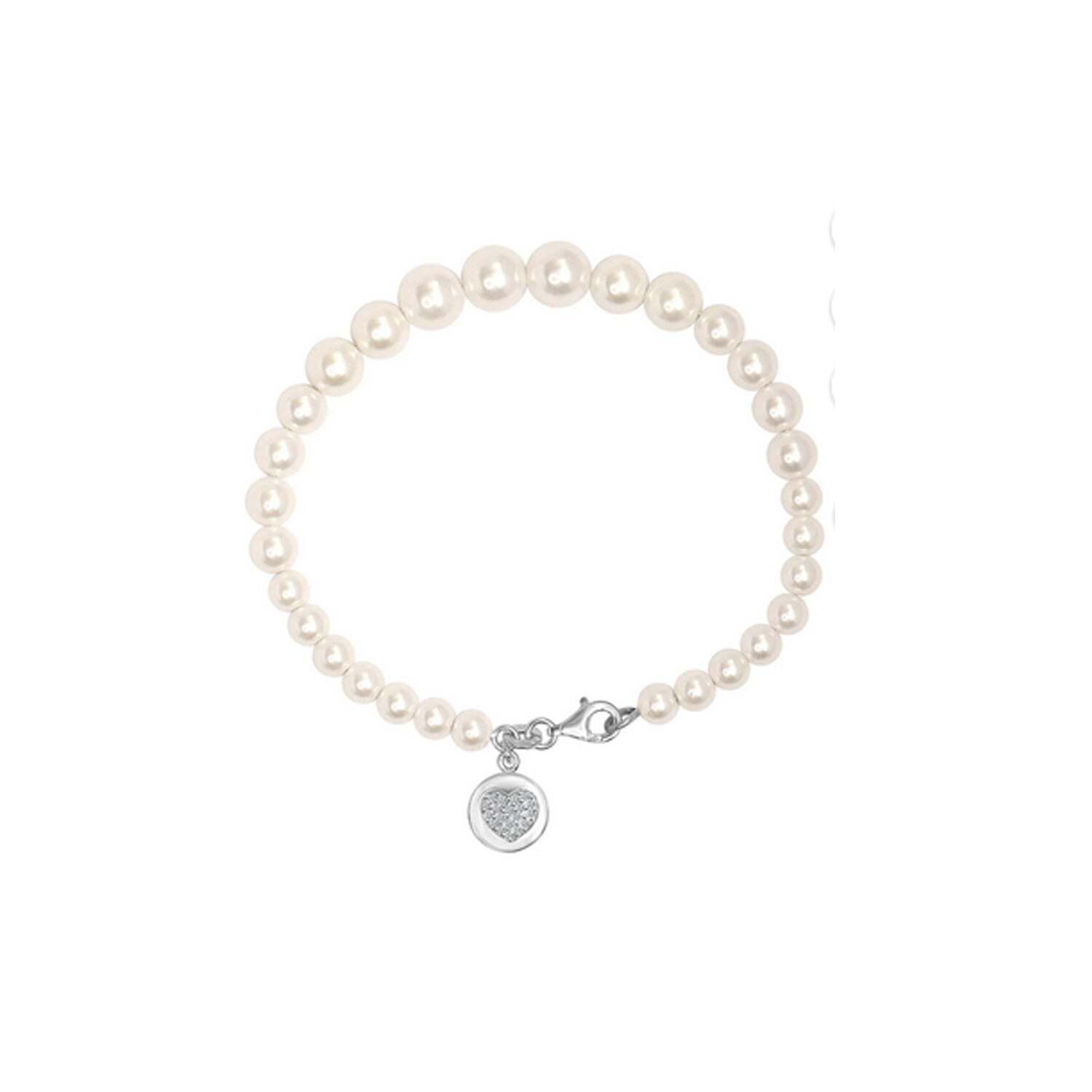 Damen-Perlenarmband mit Herzanhänger, 925 Sterling Silber BIPU021