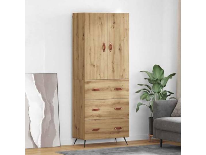 HEFZGDB Stilvolles Highboard mit viel Stauraum in Betongrau, modernes Design Highboard aus Holzwerkstoff, praktischer Aufbewahrungsschrank mit Türen, langlebig und stabil mit Metallfüßen,