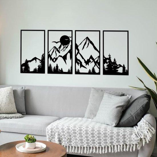 Ibenzoa Metalen wanddecoratie set van 4 met bergpanoramen en natuurlandschap