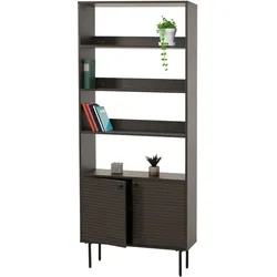 Bücherregal MCW-N78, Bücherschrank Hochschrank, skandinavischer Stil Metall Holz Melamin MVG 200x80x30cm ~ dunkelbraun